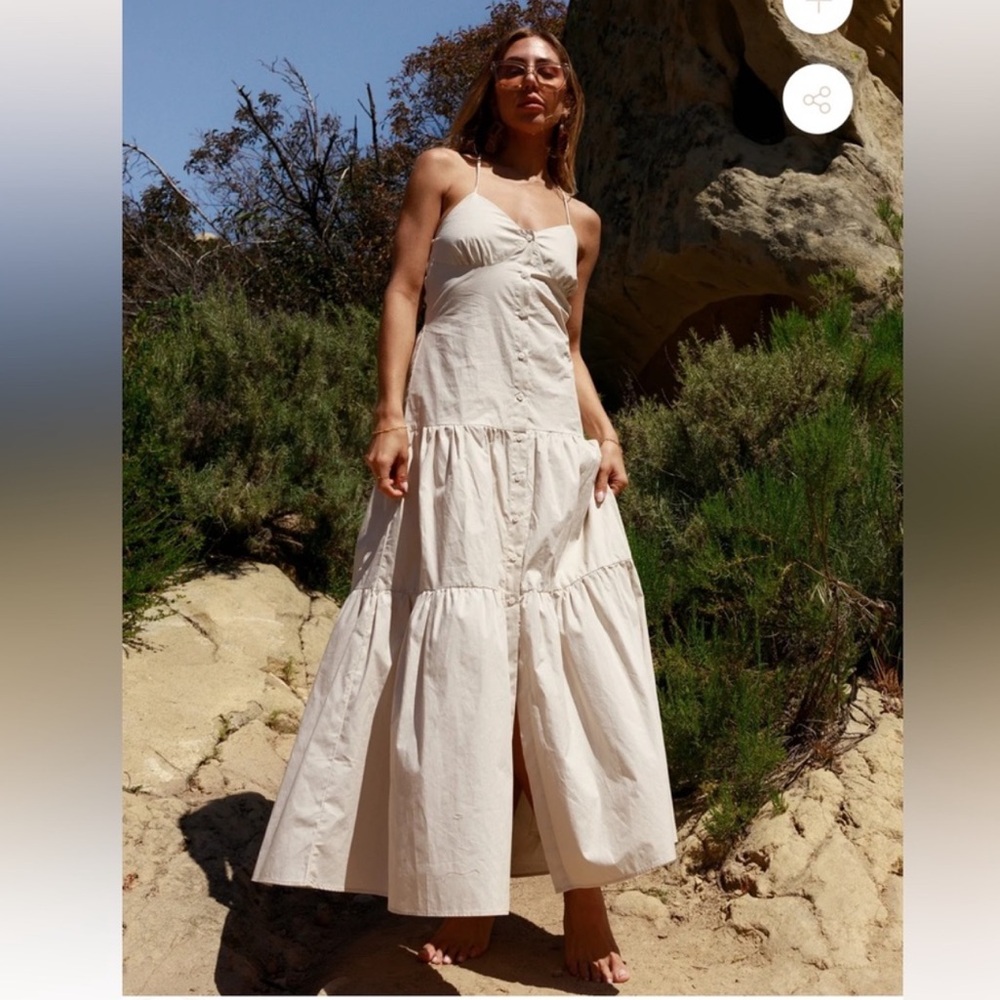 NWT  Hyfve Cream beige Maxi Summer Dress with straps on the back size Small